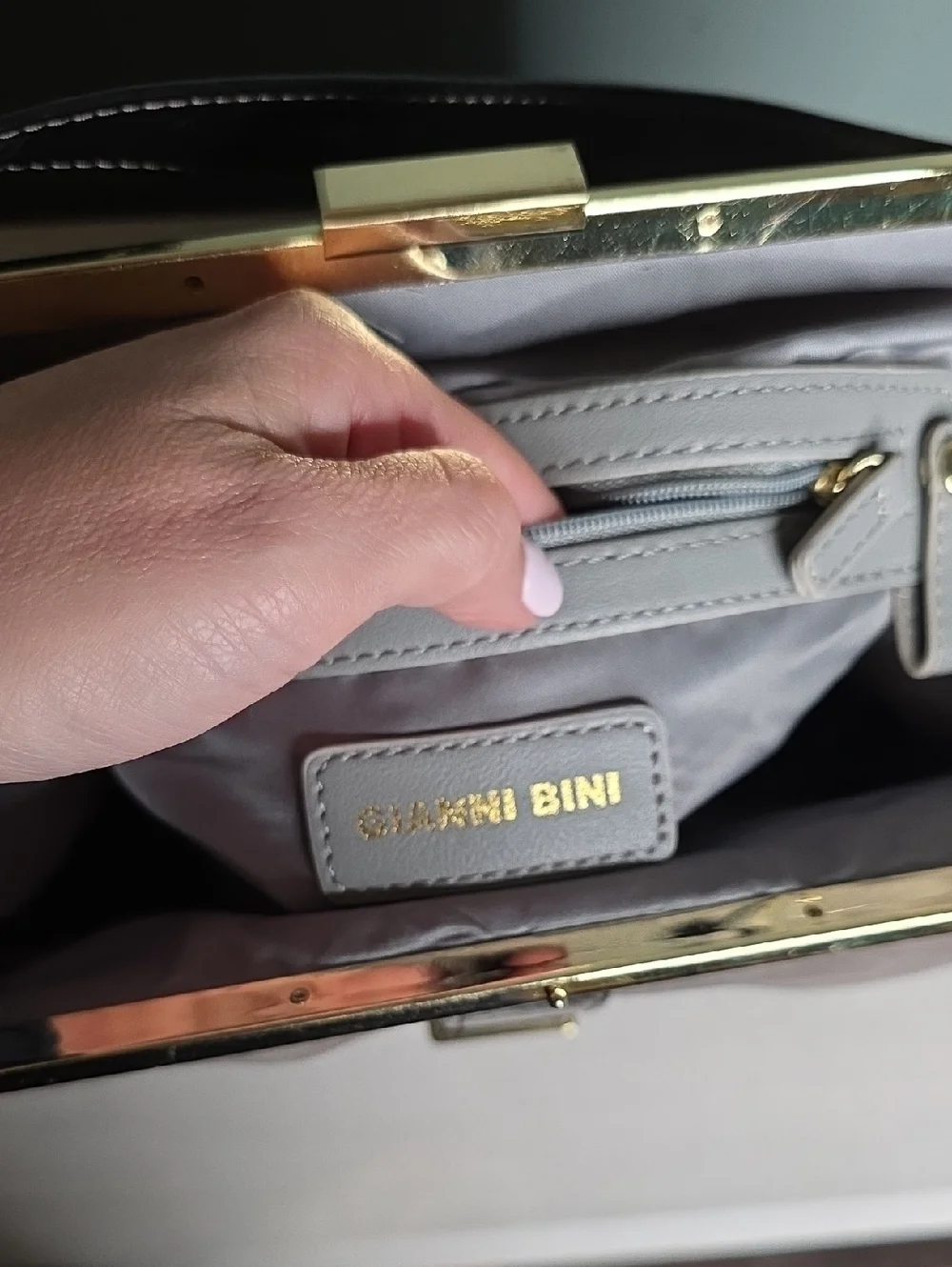 Ganni Two-Tone Gray Suede & Metallic Top-Handle Bag Lady Frame Satchel NWT